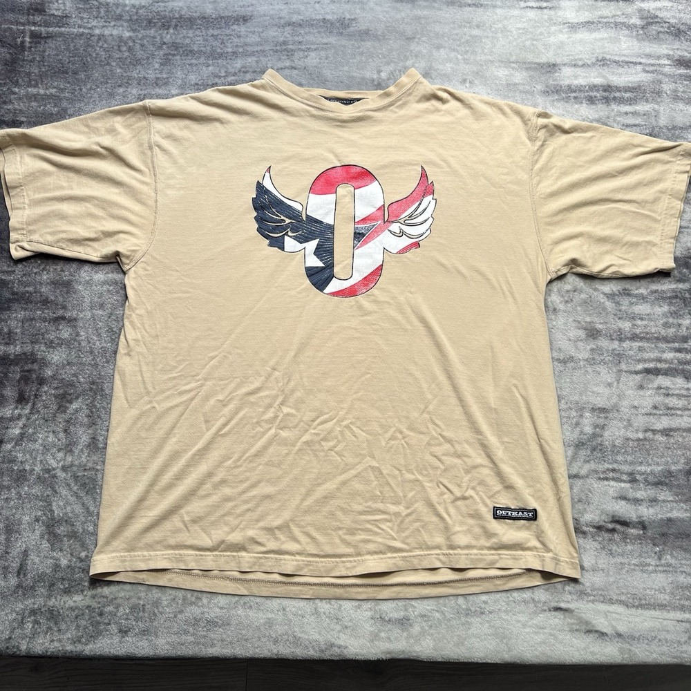 Vintage Y2K Outkast Clothing Co Andre 3000 Sz 2XL Beige USA Flag Wings Rap